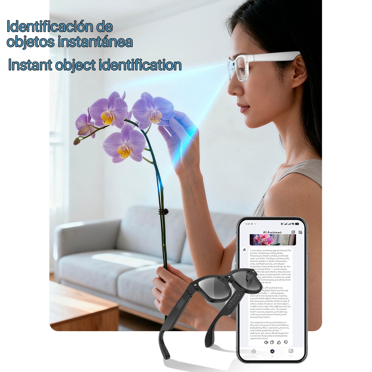 Occhiali intelligenti AIMB-G3. Con camera da 8 MPX, traduttore Ai in tempo reale, assistente vocale, controllo della musica e delle chiamate. Con 3 paia di lenti.