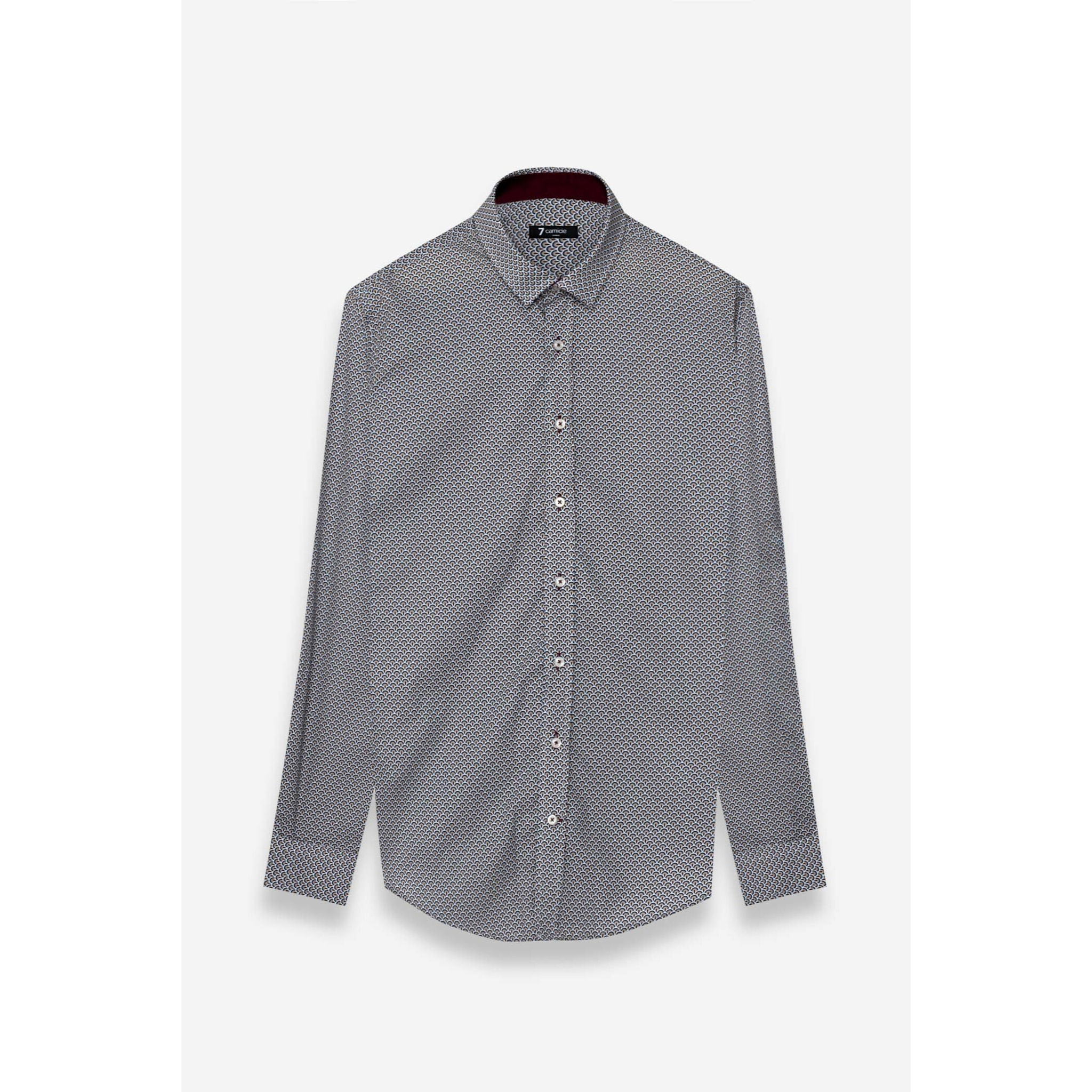 Camicia Uomo 1 Bottone Italiano Slim Popeline Stampato Mastice e Blu