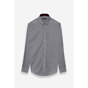Camicia Uomo 1 Bottone Italiano Slim Popeline Stampato Mastice e Blu