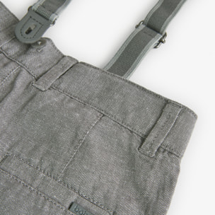 Pantalón lino para niño en botón de color gris liso