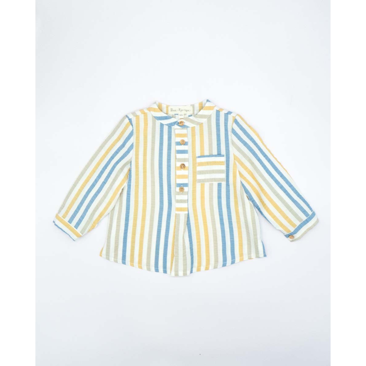 CAMISA RAYAS AMARILLA BEIGE Y AZUL