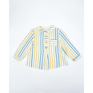 CAMISA RAYAS AMARILLA BEIGE Y AZUL