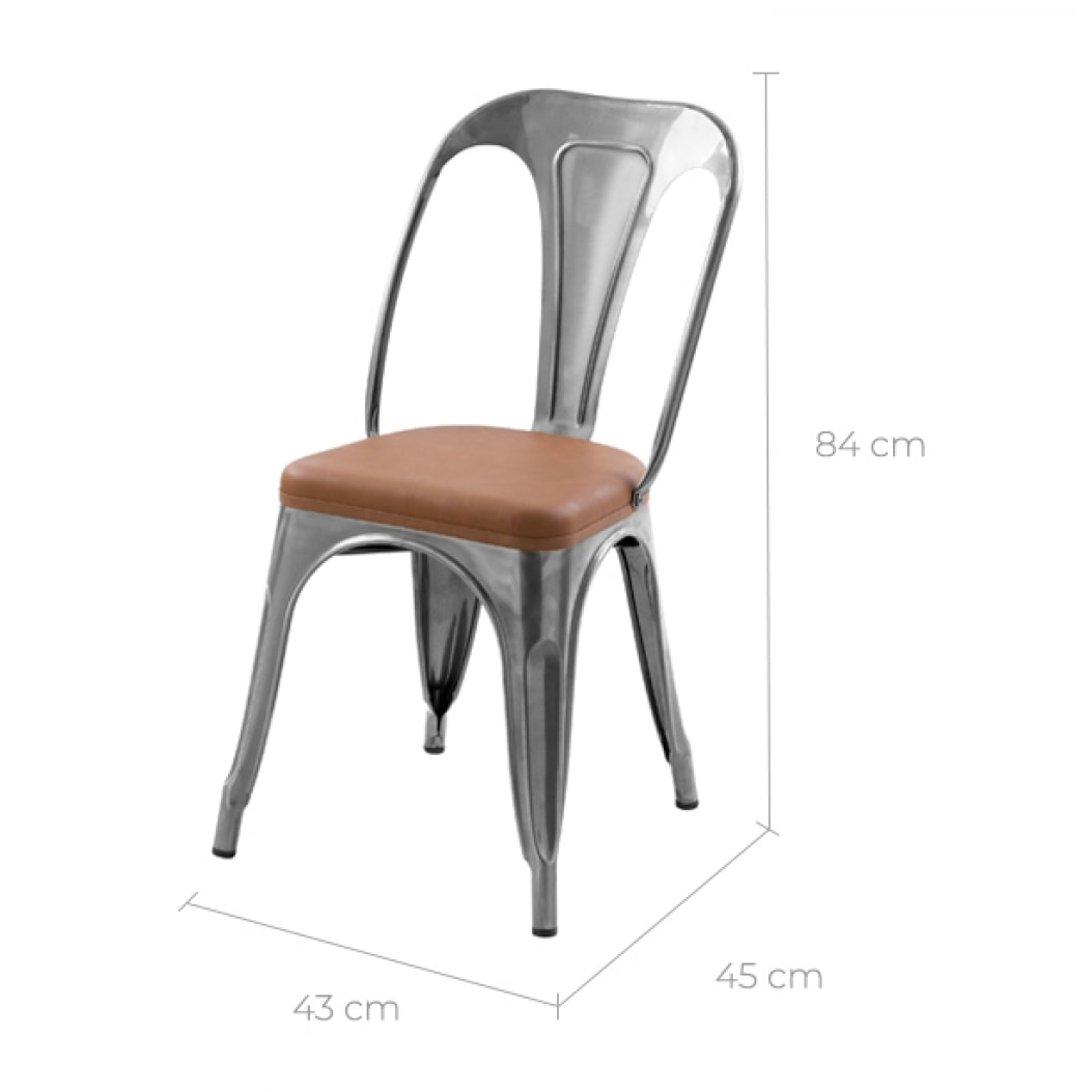 Lot de 2 chaises en métal chrome et cuir synthétique marron - Charly