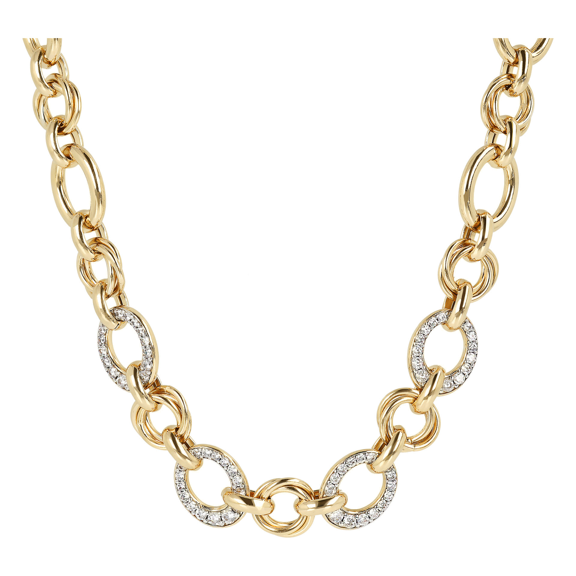 Collana Golden a Maglie Alternate Tonde ed Elementi Pavé in Cubic Zirconia