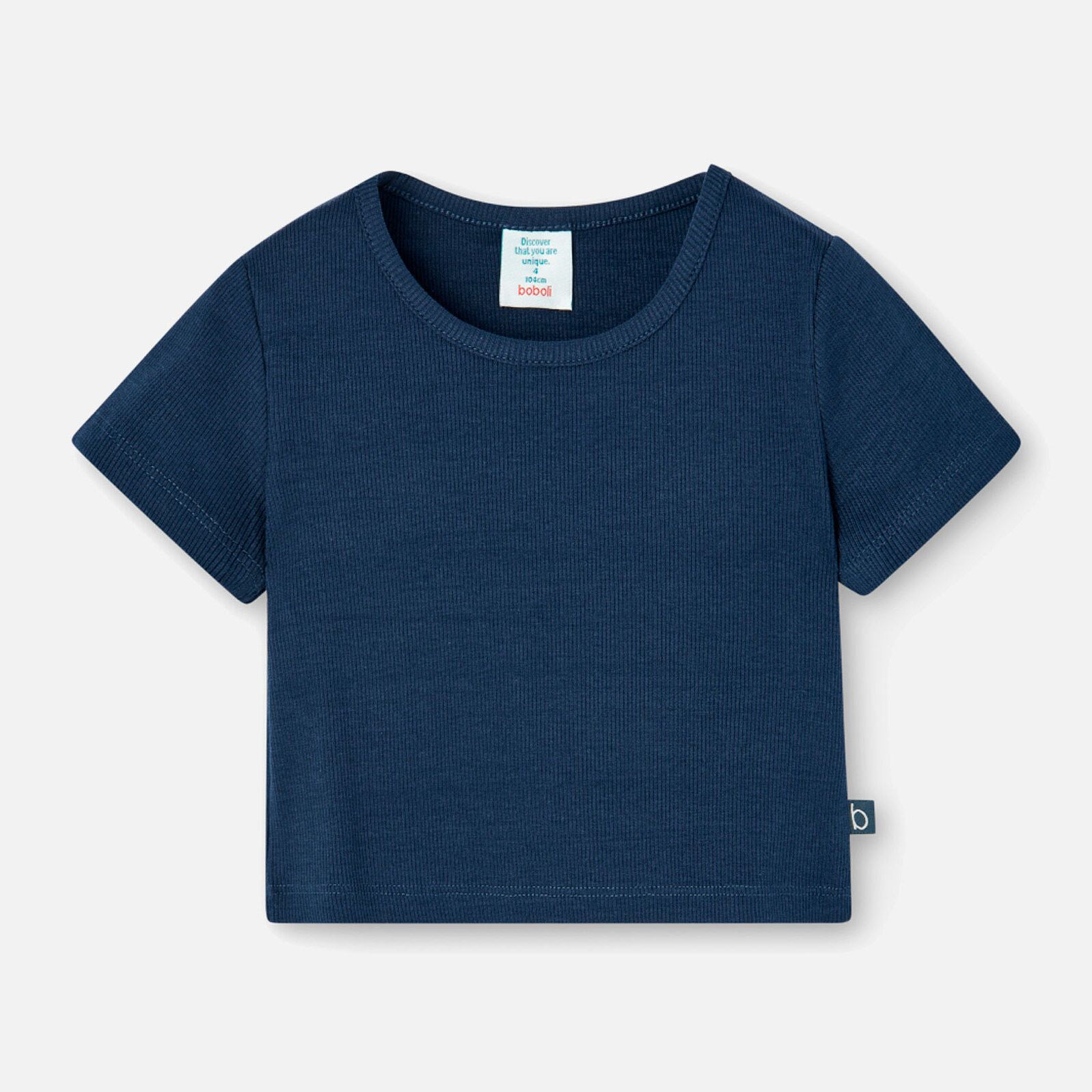 Camiseta niÃ±a, canalÃ© lisa, mangas cortas, azul marino