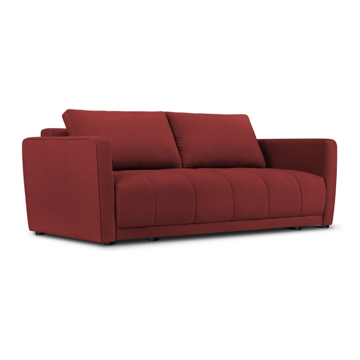 Canapé convertible avec coffre de rangement "Madrid" 3 places en tissu structurel rouge