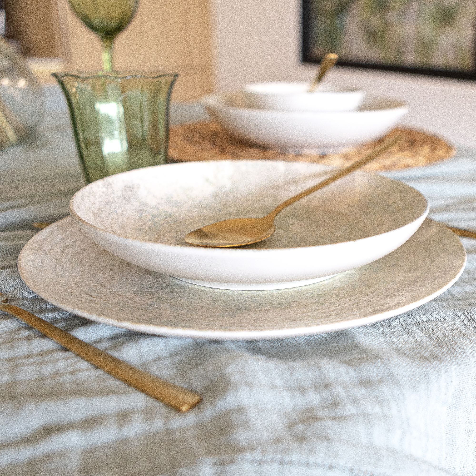 Lot de 6 assiettes plates en porcelaine verte 26cm NATURA