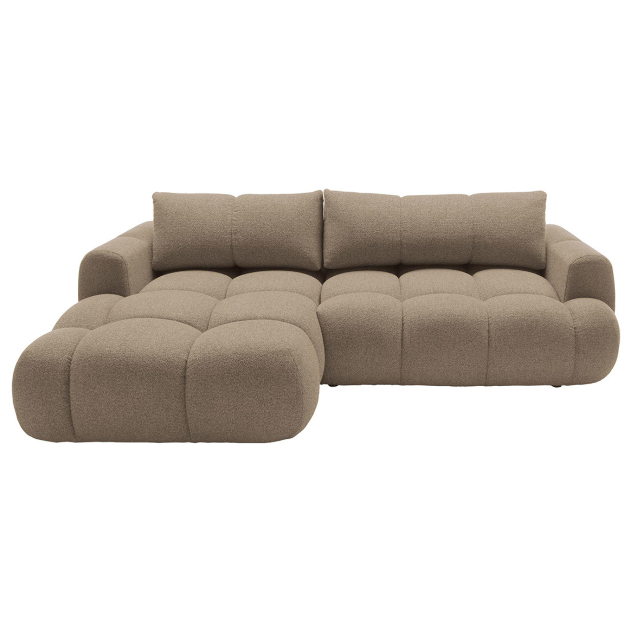 Yulin - Canapé d'angle gauche 4 places convertible avec coffre en tissu bouclette - Marron