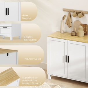 Aparador 2 Puertas, Aparador para Salón Moderno, con 3 Cajones, Estante Ajustable y Patas de Madera, para Comedor, Entrada, Dormitorio, 120x38x76 cm, Blanco