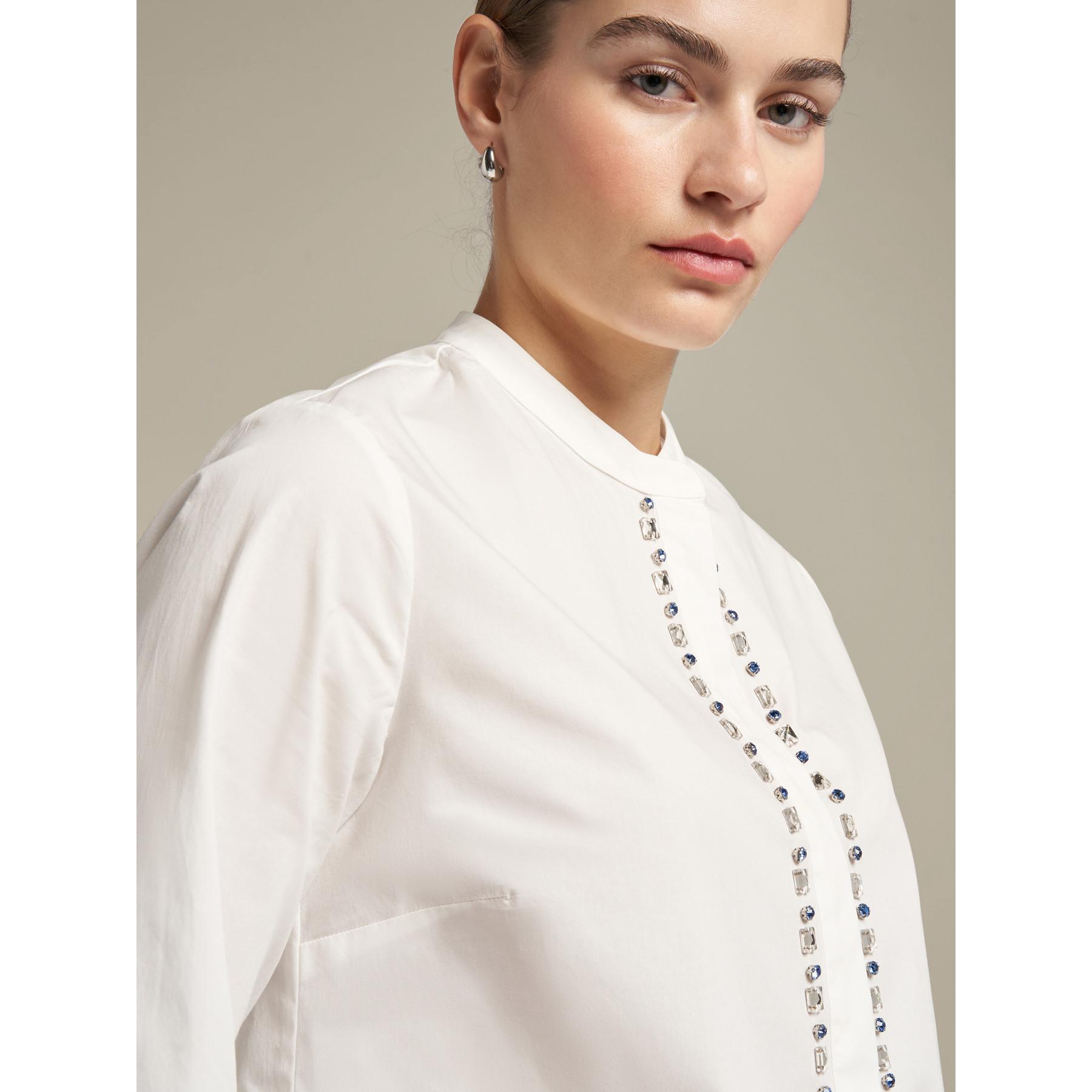 Elena Mirò - Camisa bordada de algodón elástico - Blanco