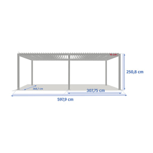 Pergola bioclimatique électrique "Evora" grand modèle 6 x 3,6m - Structure et lames doubles en aluminium Blanc
