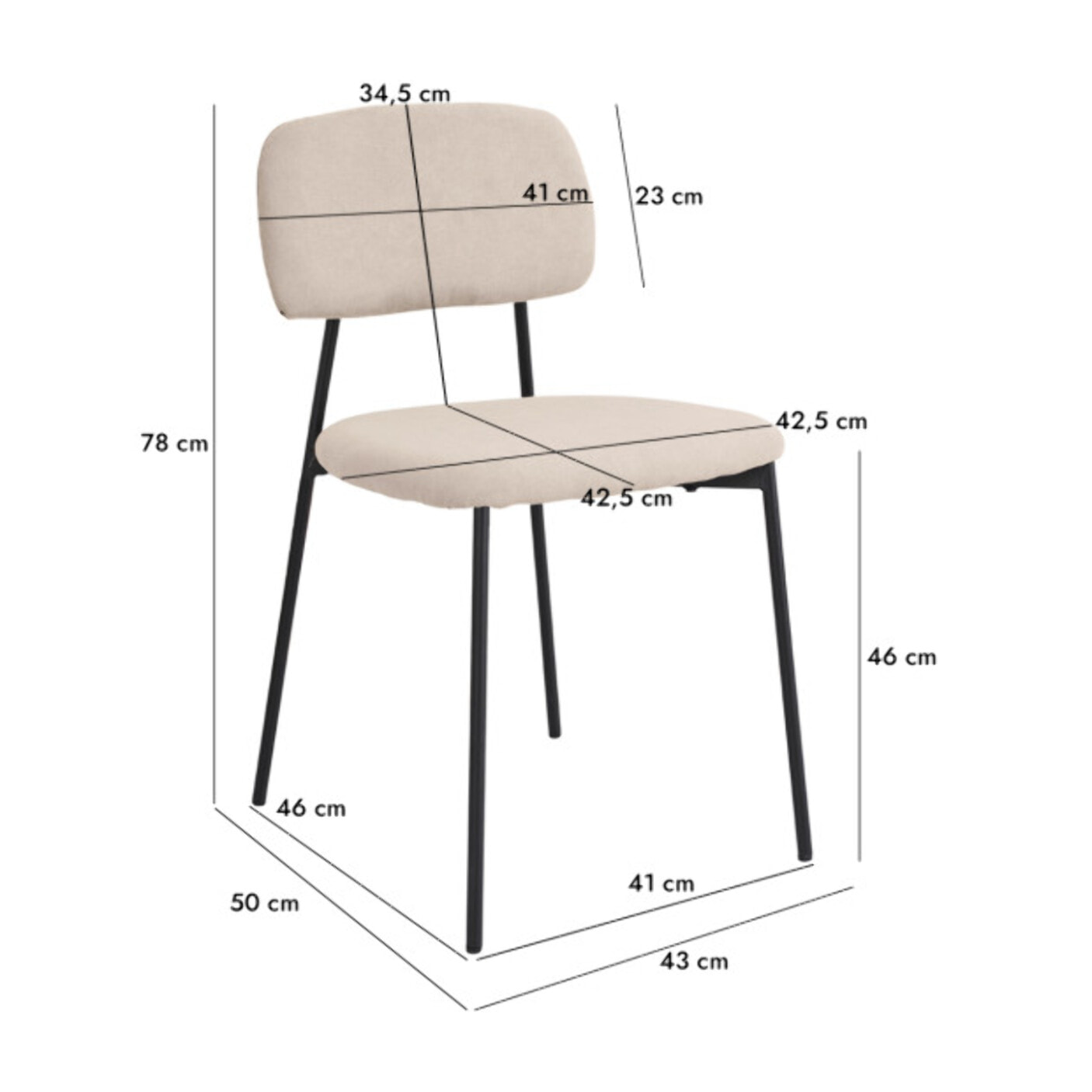 Chaise de repas en tissu doux avec 4 pieds en métal noir - MIRA