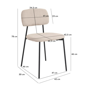 Chaise de repas en tissu doux avec 4 pieds en métal noir - MIRA