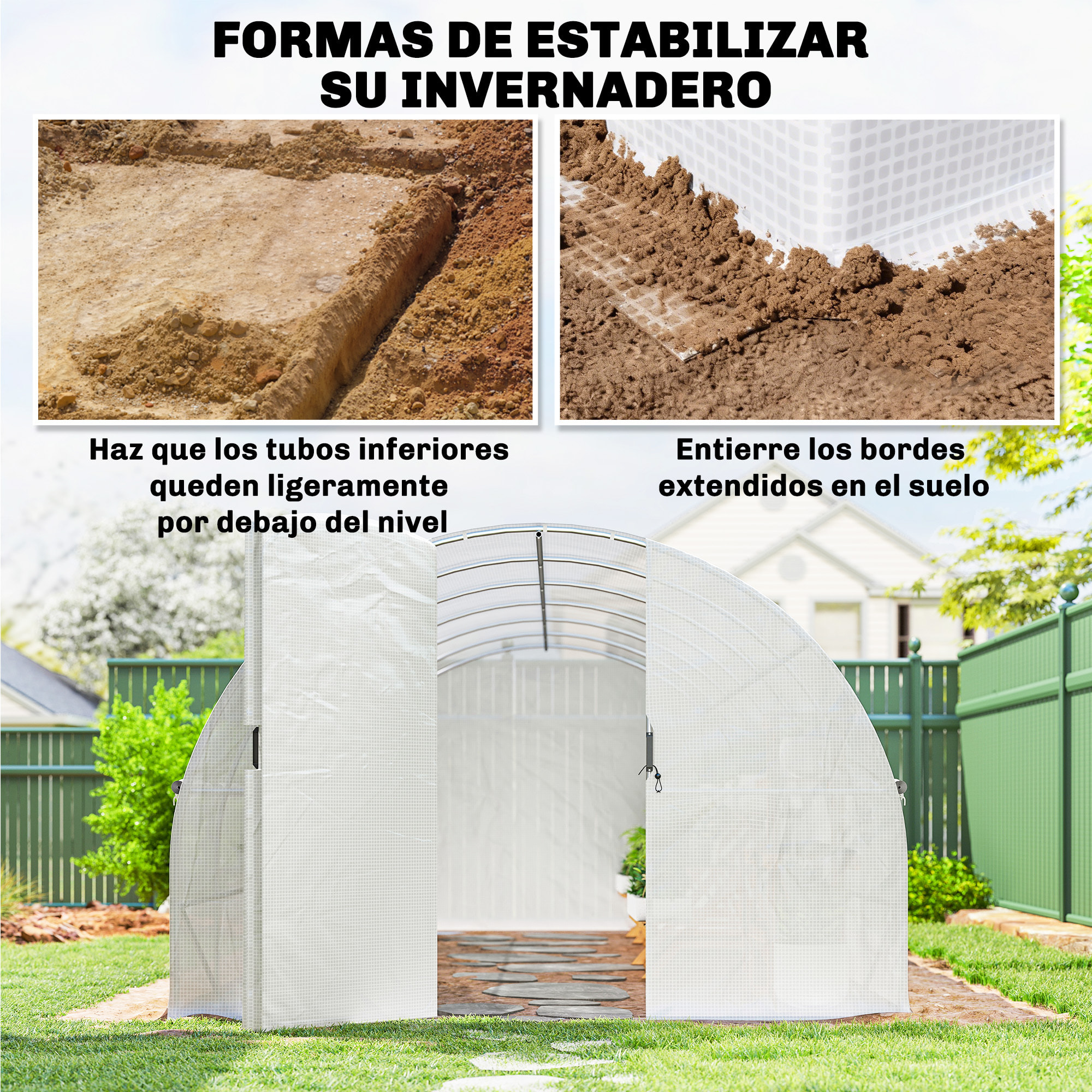 Invernadero de Exterior 6x3x2 m, Invernadero de Túnel con Puerta con Bisagras, Ventanas de Malla, Cubierta PE 140g/m² y Marco de Acero Galvanizado, Anti-UV, Impermeable, para Cultivos, Blanco