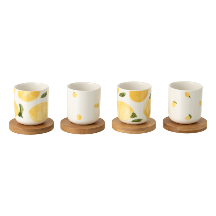 J-Line Tasse Citron - céramique - blanc/jaune - set de 4