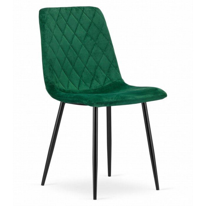 Sedia Turin in velluto verde scuro con trapuntatura a rombi