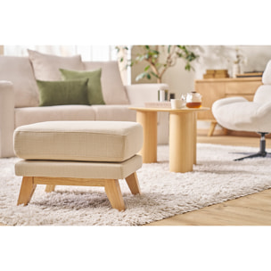 Pouf repose-pieds déhoussable scandinave en tissu beige et bois clair OSLO