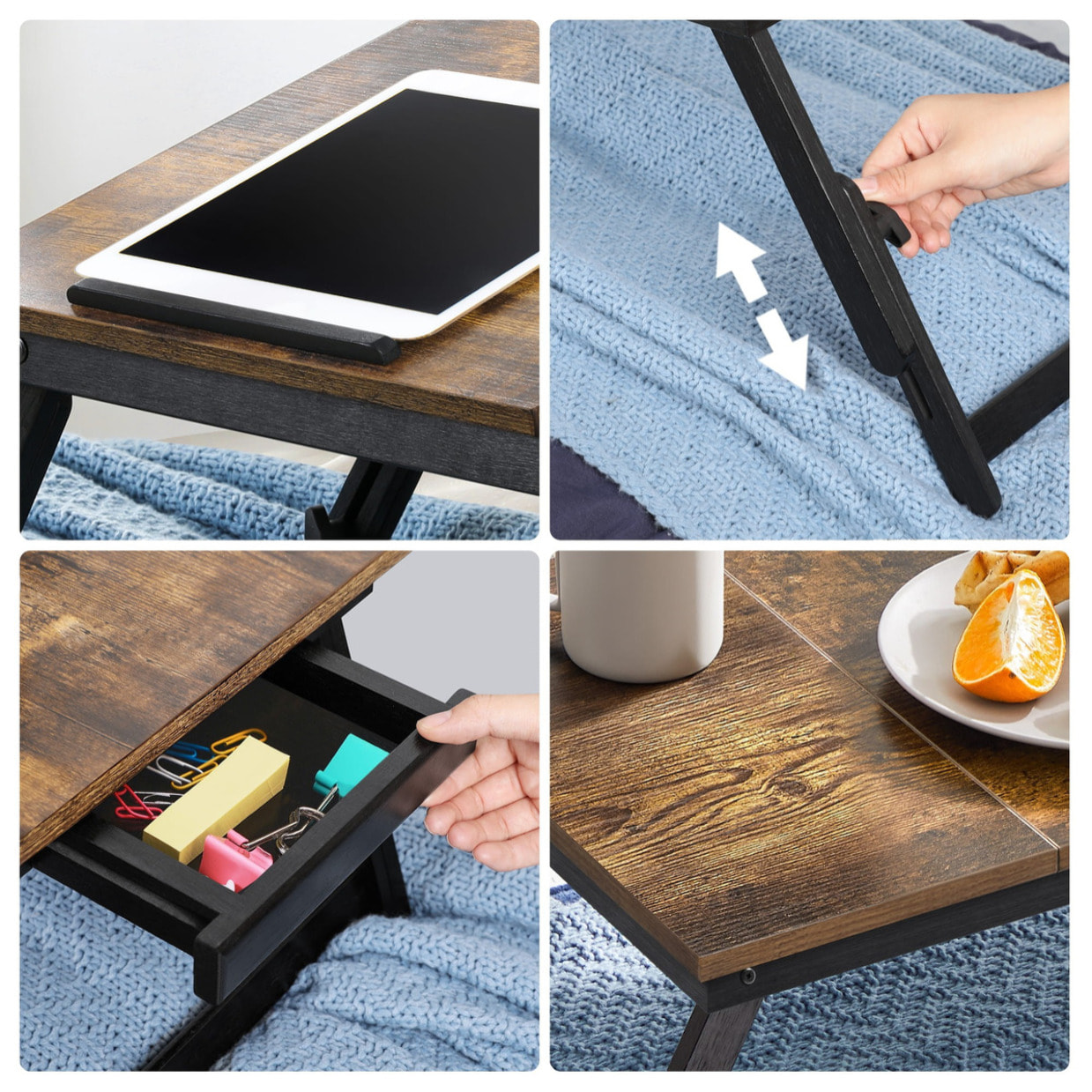 Tavolino pieghevole porta laptop in bambù stile industriale