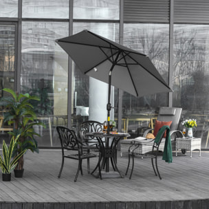 Parasol hexagonal inclinable dim. Ø 2,3 x 2,16H m métal polyester haute densité gris