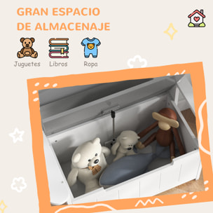 Baúl para Juguetes Infantil, Banco Almacenaje para Niños, con Respaldo y Tapa Amortiguadora, Carga 30 kg, para Salas de Juego, Dormitorio, 68,5x34x58 cm, Gris y Blanco