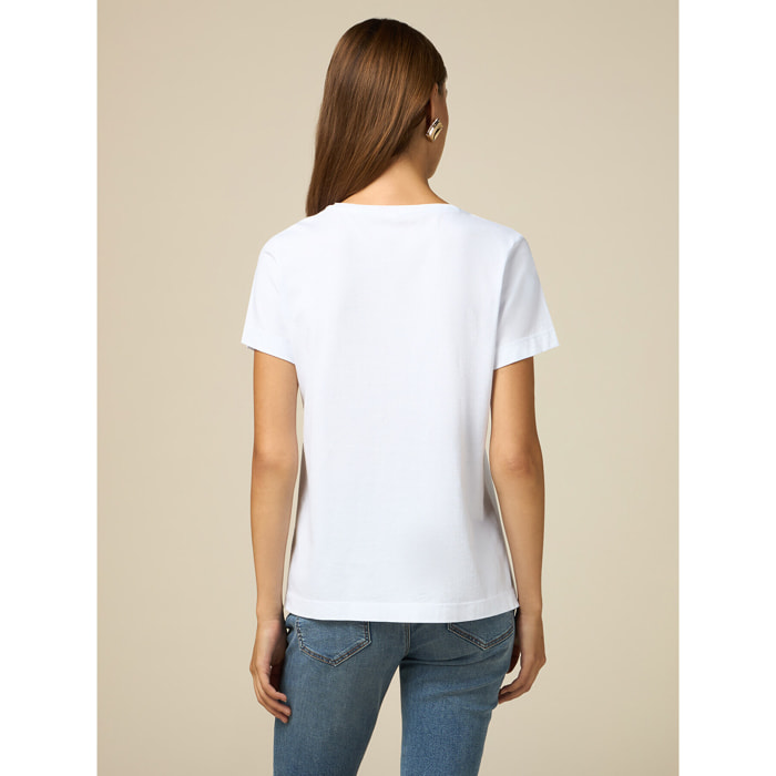 Oltre - T-shirt con stampa e applicazioni - Bianco