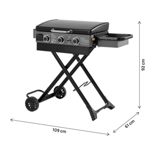 Plancha à gaz avec chariot pliable et portable "Firo" - 7,5 kw - Noir