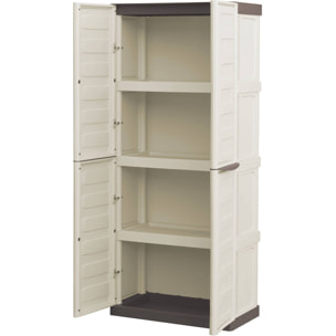 Armadio da esterno Adenina, Mobile balcone multiuso, Armadietto outdoor 2 ante, 100% Made in Italy, Beige e Marrone, Finitura righe, 70x39h165 cm