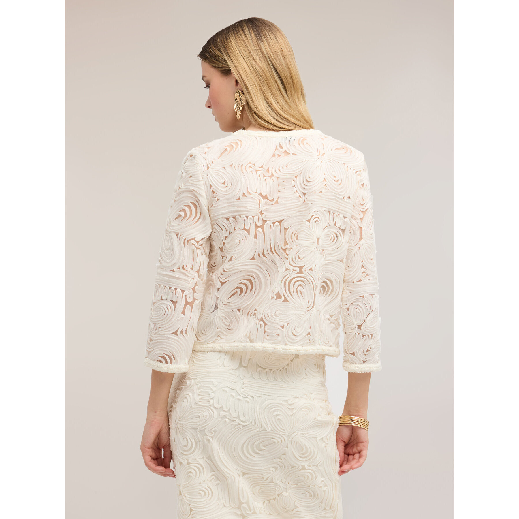 Motivi - Giacca chanel corta in tulle con ricamo - Bianco
