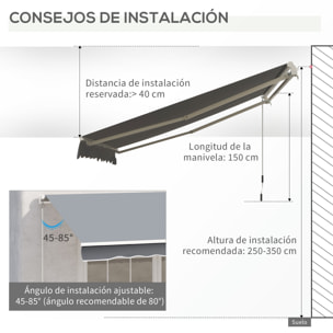 Toldo Manual Retrá¡ctil Plegable con Manivela 295x245 cm Toldo Enrollable Aluminio Protección Solar para Ventanas Puertas Balcón Terraza Exterior Gris
