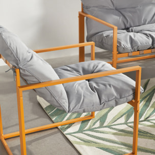 LANA Salon de jardin 4 places contemporain brun et coussins gris