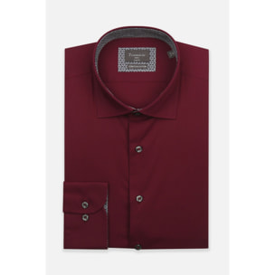 Camicia Uomo 1 Bottone Francese Slim Popeline Stretch Unito Bordeaux