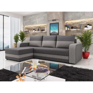 Harvey - Canapé d'angle réversible 4 places convertible avec coffre en tissu bicolore - Gris