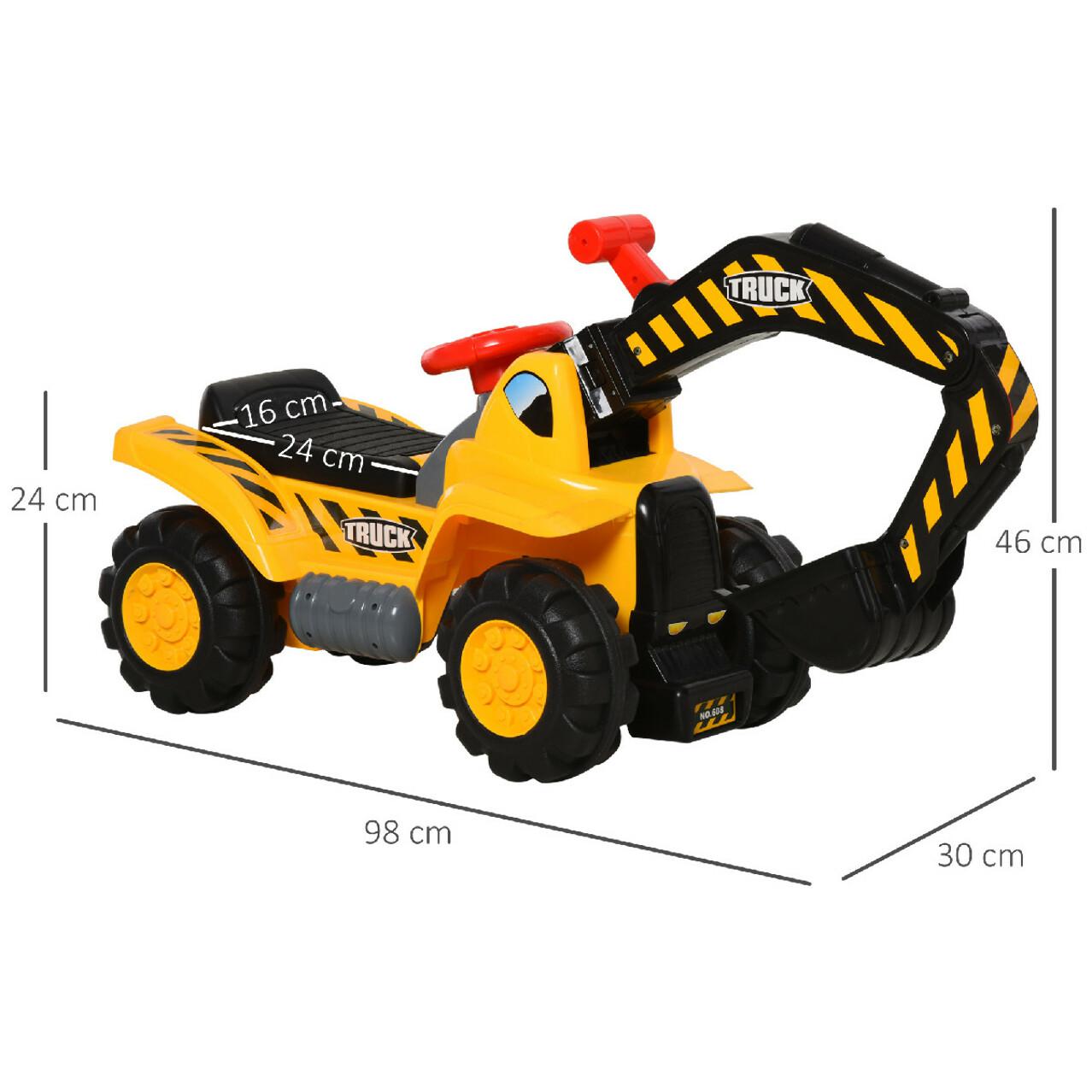 Tracteur tractopelle porteur enfant 12-36 mois coffre panier de basket intégré et balles HDPE jaune noir