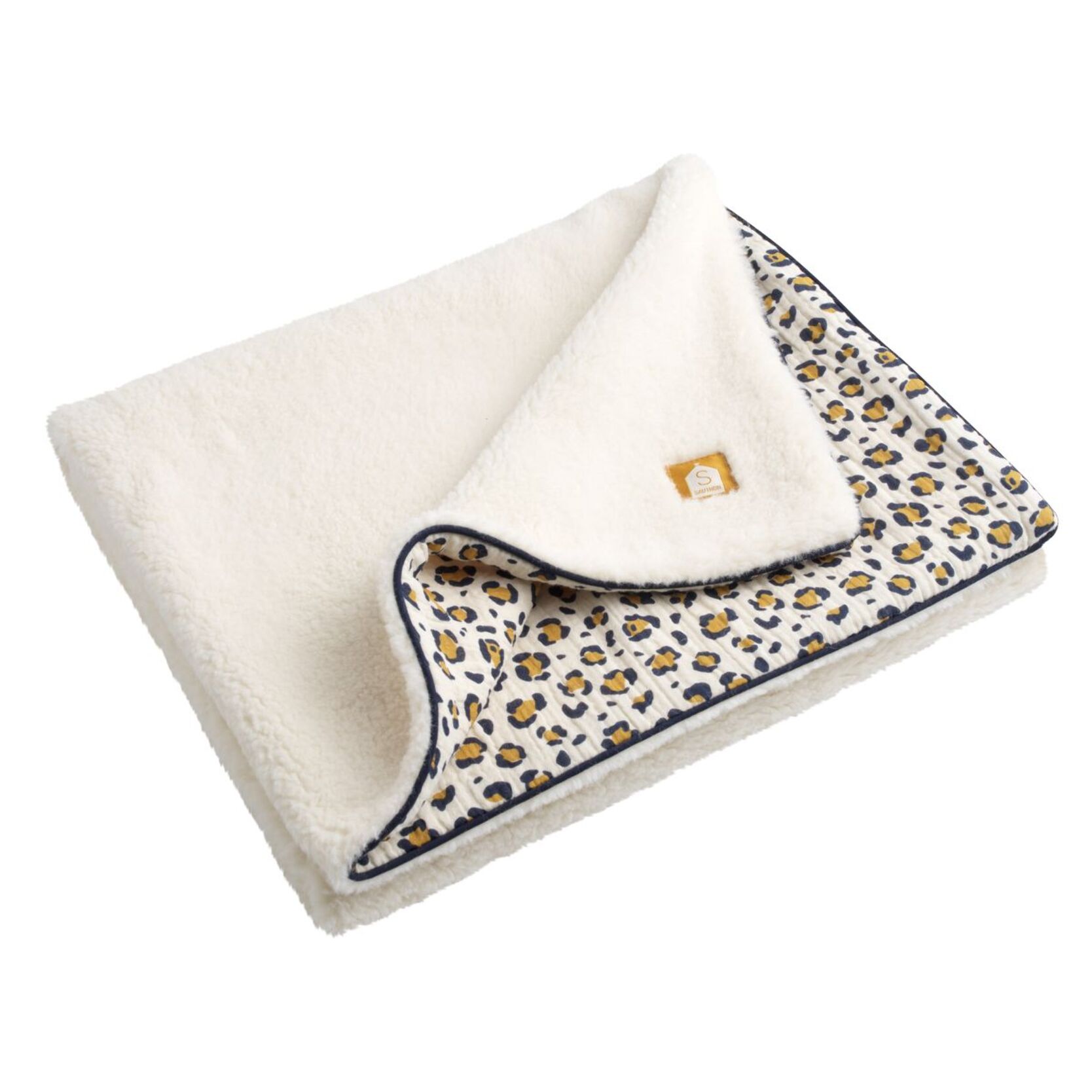 Couverture bébé léopard en gaze de coton et sherpa