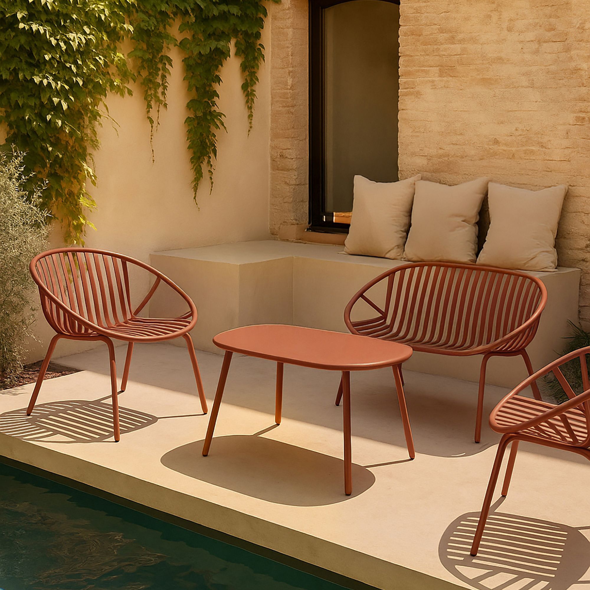 Salon de jardin 4 places en polypropylène brique CALYPSO