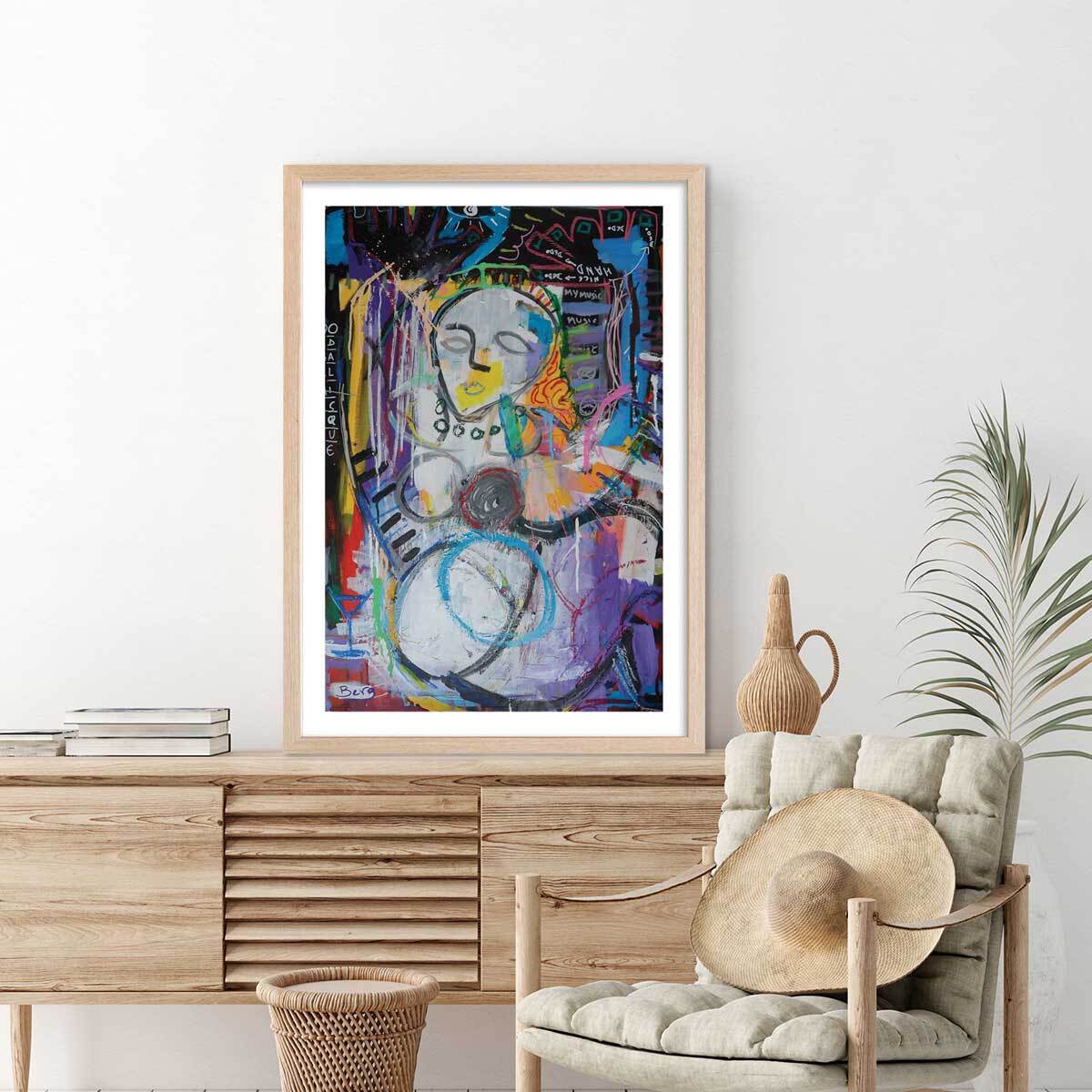 Affiche abstraite odalisque Affiche + cadre en bois - Chêne