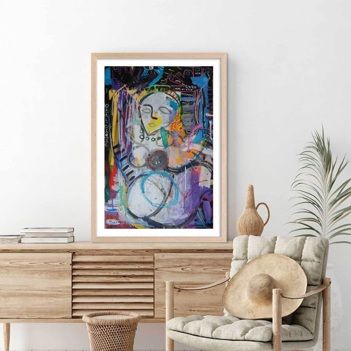 Affiche abstraite odalisque Affiche + cadre en bois - Chêne