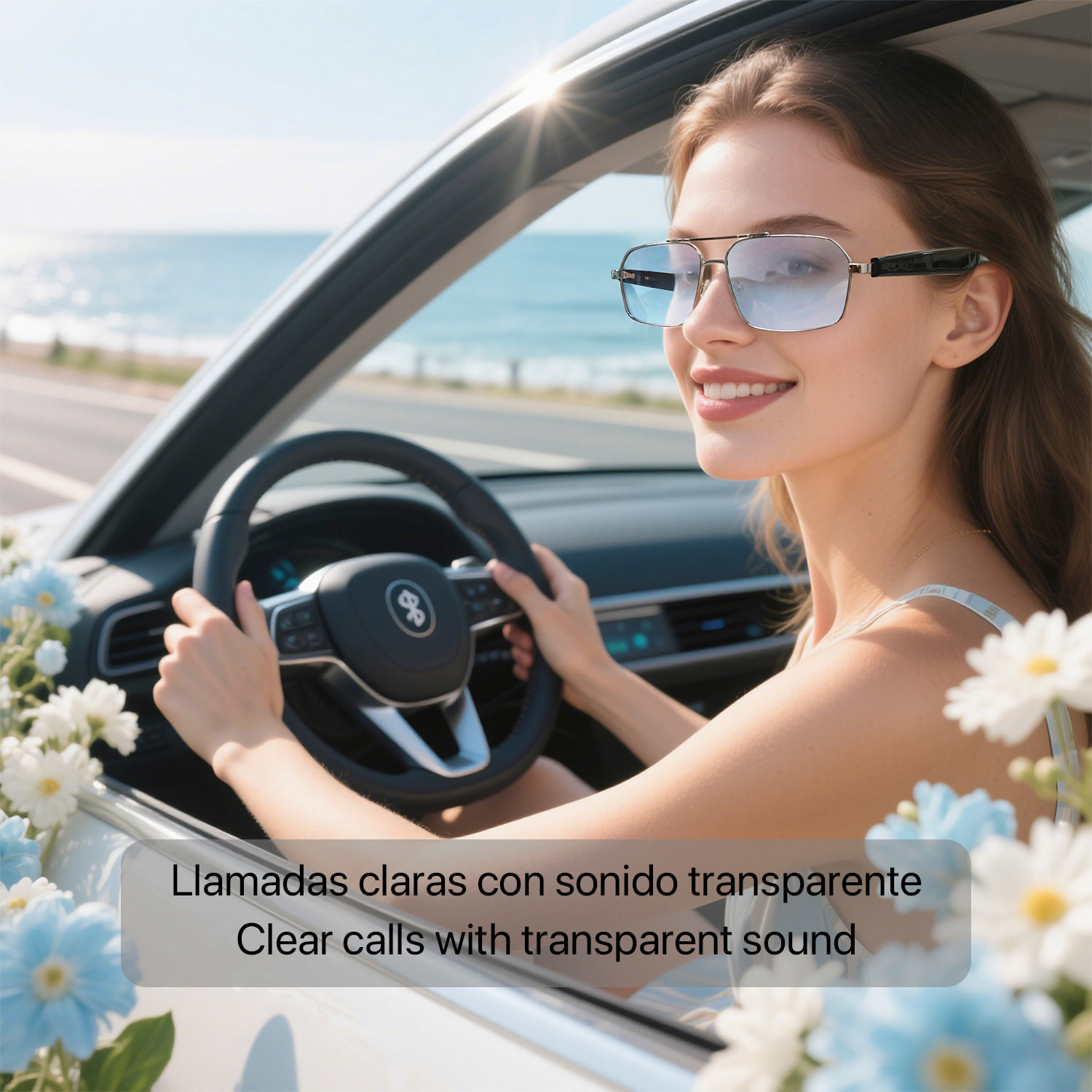 Gafas AI GT-31 con llamadas bluetooth, control remoto de cámara, reproducción de música y asistente de voz.