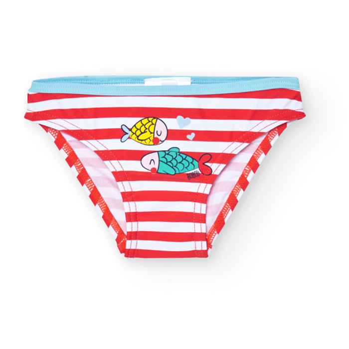 Braguita listada niÃ±a, poliamida estampada, rayas, rojo