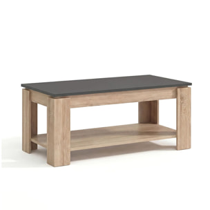 Mesa de centro elevable con almacenaje en roble canadian y gris grafito 102x43-54 cm Lya Roble Canadian - Gris Grafito