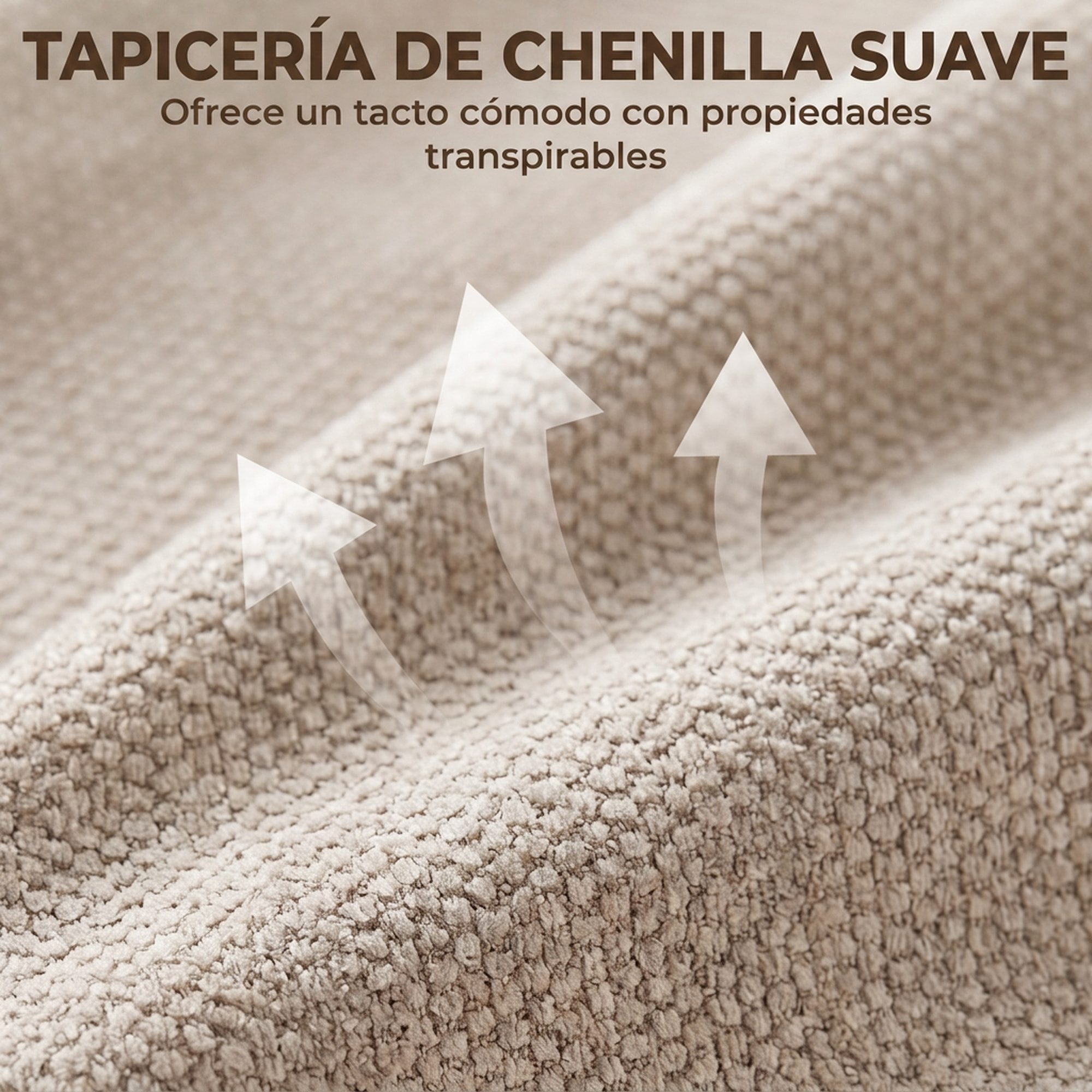 HOMCOM Silla de Escritorio Giratoria Tapizada en Chenilla, Silla de Oficina con Respaldo Alto, Función de Balanceo, Altura Ajustable, Reposabrazos Acolchados y Ruedas de PU, Beige
