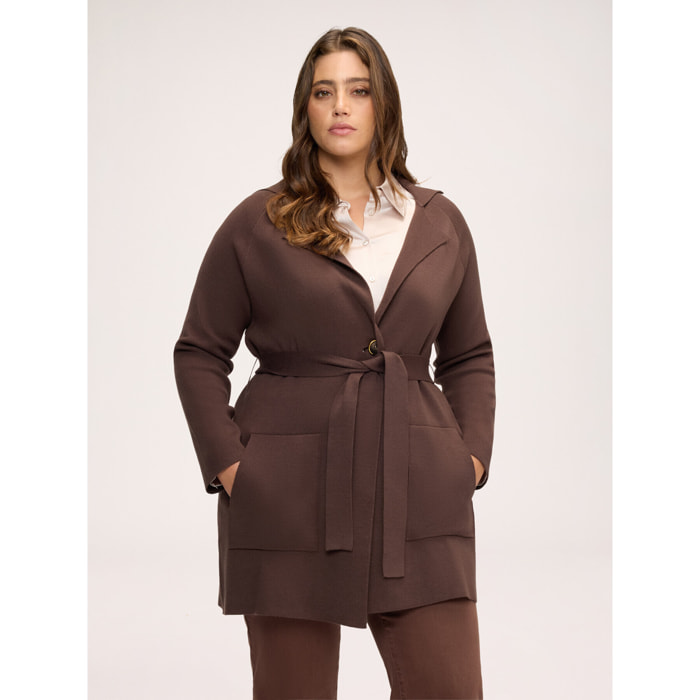 Fiorella Rubino - Cappottino in maglia fine con cintura - Marrone