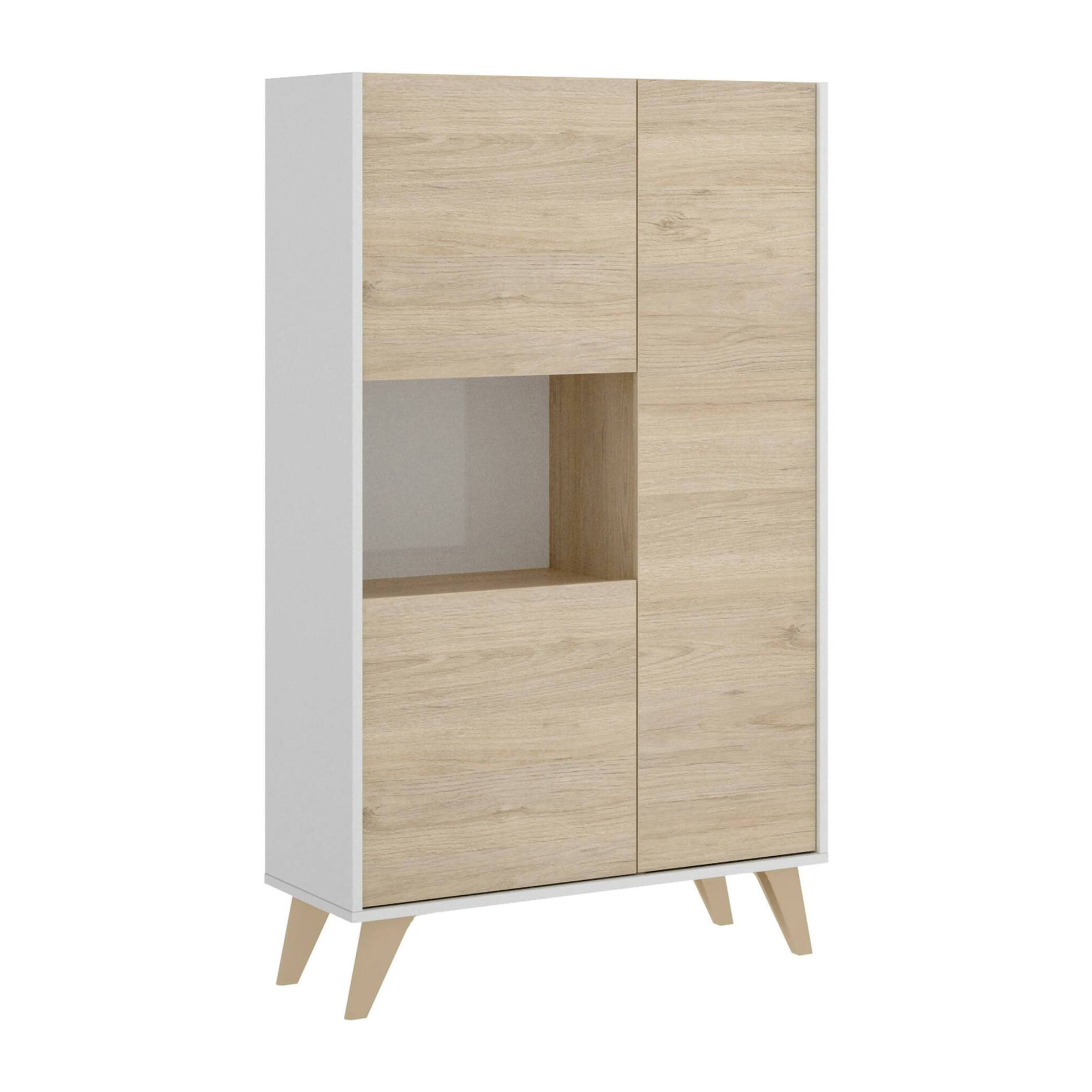 Credenza Boario, Buffet alto da soggiorno, Madia moderna da salotto a 3 ante, 81x43h135 cm, Rovere e Bianco