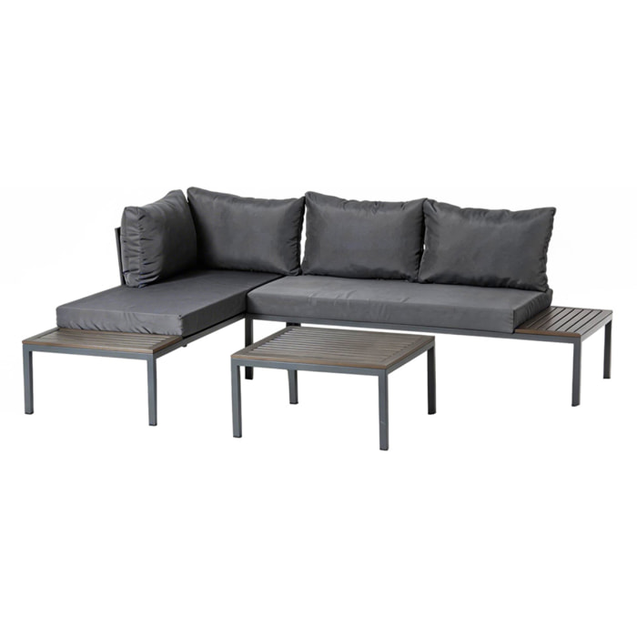 Salon de jardin 3-4 places avec table basse gris foncé CANEE