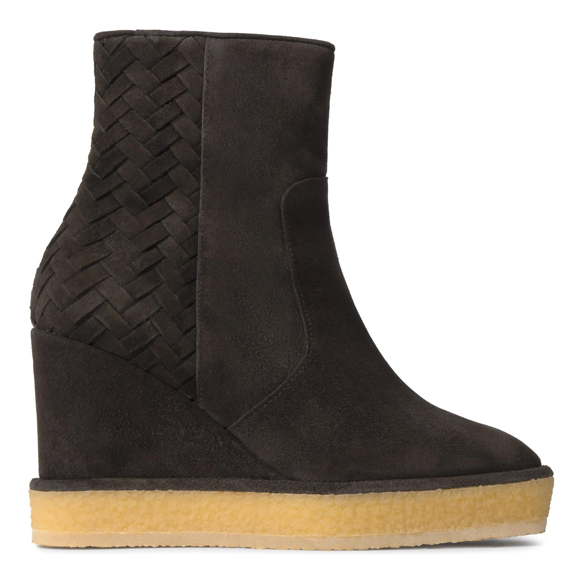 Botín de cuña Brelia en serraje con intrcciato y cierre de cremallera