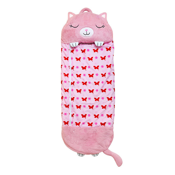 Saco de dormir convertible en almohada, para niños, Gatito. Tacto peluche. Pequeño / S: 135x50cm.