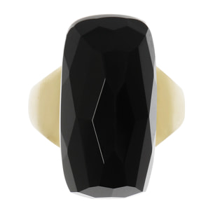 Anello Chevalier in Argento 925 placcato Oro Giallo 18Kt con Onice Nero Sfaccettato