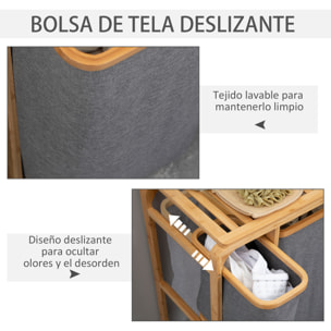 Cesto para Ropa Sucia de Bambú con 3 Bolsas de Tela Extraíbles 50x32x69,7 cm