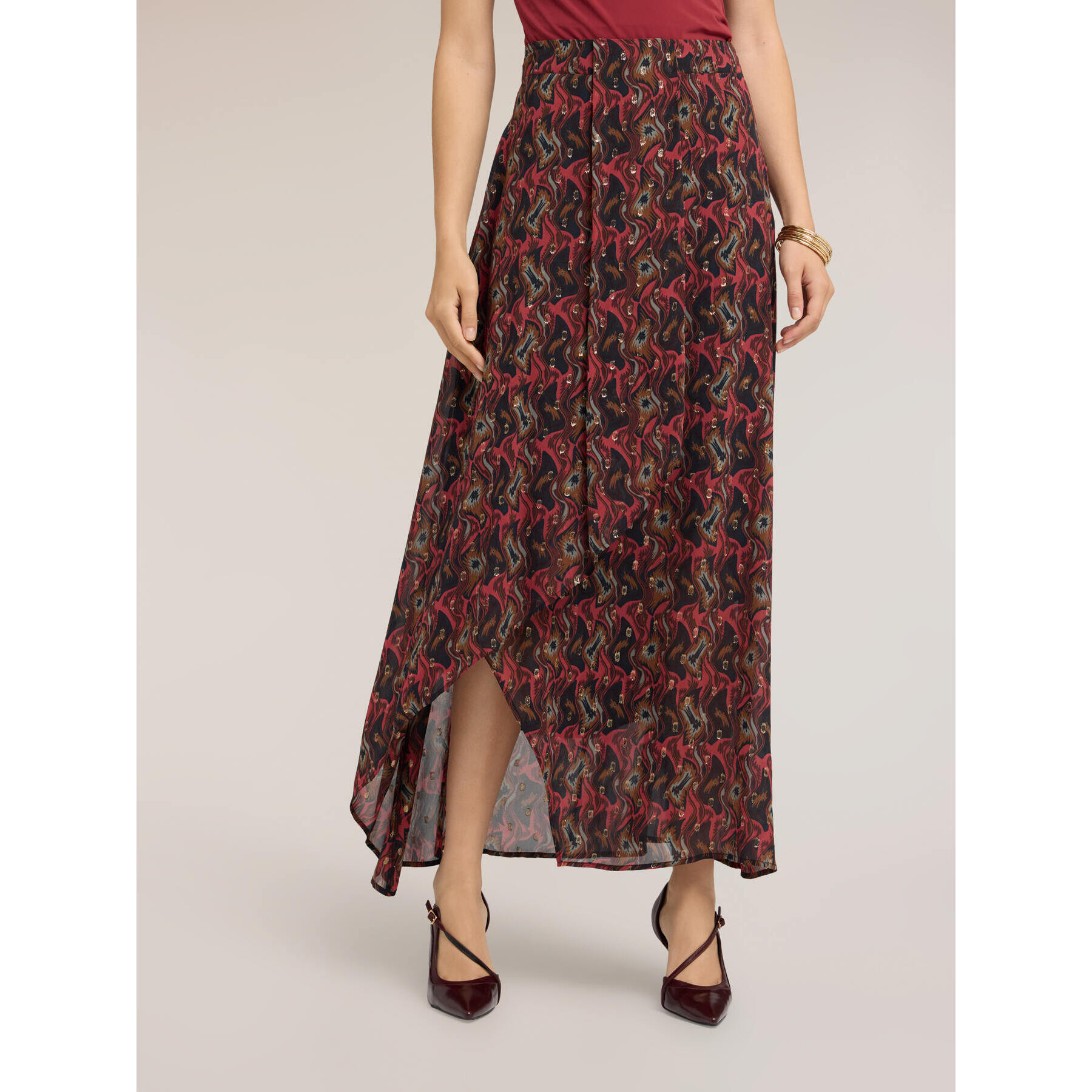 Motivi - Gonna maxi in georgette stampata - Rosso
