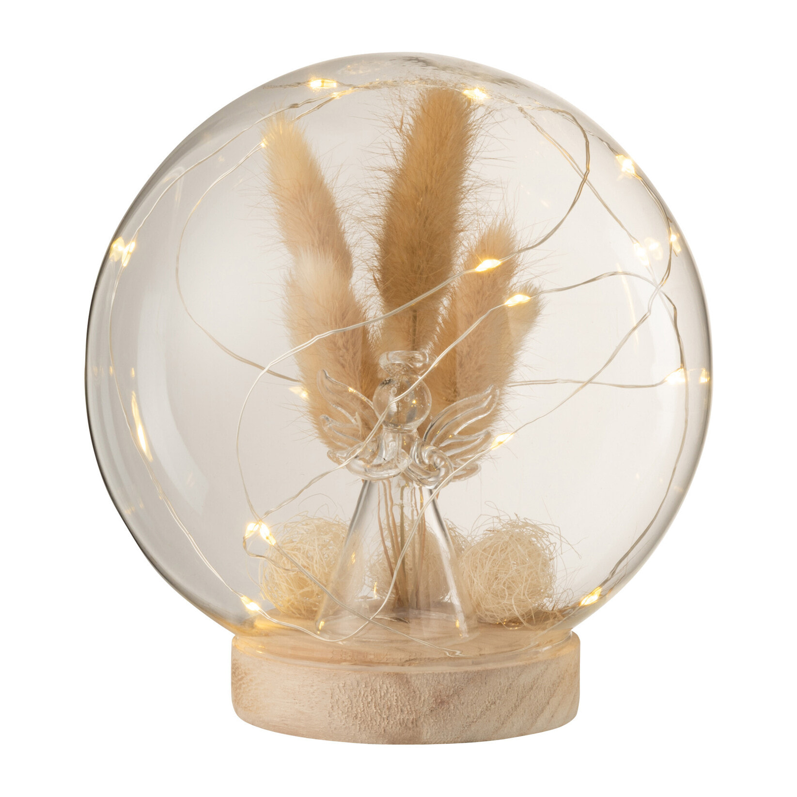 J-Line décoration boule de Noël Ange - verre- blanc - large - LED